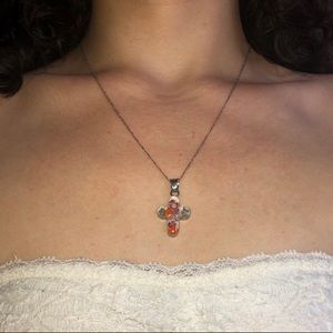 Resin Flower Cross Necklace